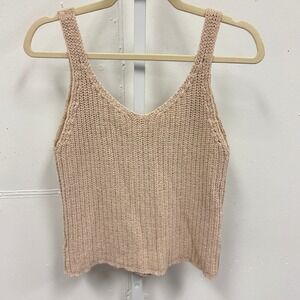 Cashmeren Women's Beige Knit Tank Top V-Neck Sleeveless Ribbed Minimalist Summer